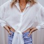 White Solid Knotted Front Loose Fit Sheer Shirt