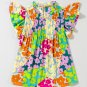 Multicolour Abstract Print Pleated Flutter Sleeve Blouse