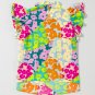Multicolour Abstract Print Pleated Flutter Sleeve Blouse