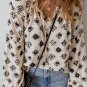 White Printed Split Neck Bubble Sleeve Loose Blouse