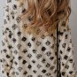 White Printed Split Neck Bubble Sleeve Loose Blouse