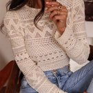White Geometric Lace Buttoned Decor Long Sleeve Blouse
