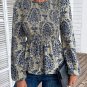 Sky Blue Boho Printed Balloon Sleeve Smocked Peplum Blouse
