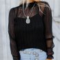 Black Dotty Lace Sheer Mock Neck Long Sleeve Blouse