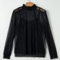 Black Dotty Lace Sheer Mock Neck Long Sleeve Blouse