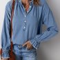 Sky Blue Frilled Raw Hem Half Buttoned Denim Top