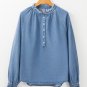 Sky Blue Frilled Raw Hem Half Buttoned Denim Top