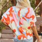 Yellow Ribbed Floral Printed Shirred 3/4 Sleeve Blouse