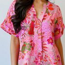 Rose Jungle Floral Print Notch V Neck Blouse