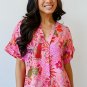 Rose Jungle Floral Print Notch V Neck Blouse