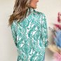 Green Paisley Print Smocked Cuff Buttoned Loose Shirt