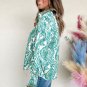 Green Paisley Print Smocked Cuff Buttoned Loose Shirt