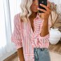 Pink Stripe Buttoned Long Sleeve Casual Shirt