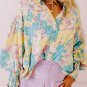 Yellow Floral Allover Print Shirred Cuff Oversized Shirt