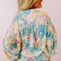 Yellow Floral Allover Print Shirred Cuff Oversized Shirt