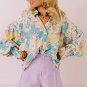 Yellow Floral Allover Print Shirred Cuff Oversized Shirt
