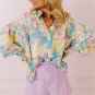 Yellow Floral Allover Print Shirred Cuff Oversized Shirt