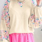 Apricot Textured Floral Patchwork Balloon Sleeve Blouse