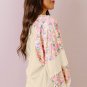 Apricot Textured Floral Patchwork Balloon Sleeve Blouse