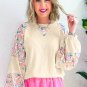 Apricot Textured Floral Patchwork Balloon Sleeve Blouse