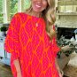 Rose Tropical Leaf Print Smocked Puff Sleeve Blouse