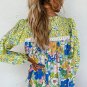 Green Mixed Floral Print Long Sleeve Blouse