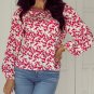 Red Floral Print Long Sleeve Open Back Blouse