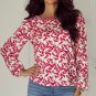 Red Floral Print Long Sleeve Open Back Blouse