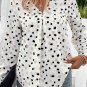 White Polka Dot Print Button Front V Neck Blouse