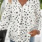White Polka Dot Print Button Front V Neck Blouse