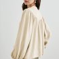 White Solid Color Lantern Sleeve Notched V Neck Blouse