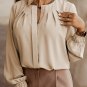 Khaki Crew Neck Gathered Stretch Cuff Shirt