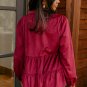 Burgundy Corduroy Ruffle Tiered Buttoned O Neck Shirt