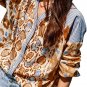 French Beige Colorful Leopard Striped Print Patchwork V Neck Shirt