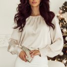 Apricot Sequin Cuffs Bubble Sleeve Blouse