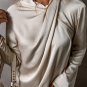 Jet Stream Satin Cross Front Slit Back Blouse