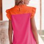 Orange Two Tone Ruffled Flutter Sleeve Blouse