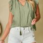 Meadow Mist Green V Neck Flutter Sleeve Textured Blouse