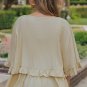 Apricot V Neck Draped Batwing Sleeve Ruffle Blouse