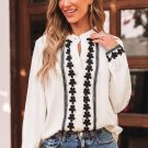 Beige Floral Embroidered Stand Neck Buttoned Shirt
