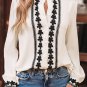 Beige Floral Embroidered Stand Neck Buttoned Shirt