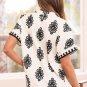 Black Geometric Print Short Sleeve V Neck Blouse