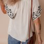 White Floral Embroidered Short Sleeve V Neck Blouse