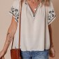 White Floral Embroidered Short Sleeve V Neck Blouse