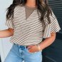 Parchment Contrast Detail Striped Ruffle Short Sleeve Top