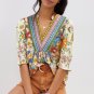 Multicolour Crochet V Neck Half Sleeve Boho Floral Blouse