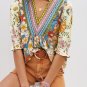Multicolour Crochet V Neck Half Sleeve Boho Floral Blouse
