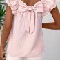 Gossamer Pink Textured Bow Knot Frilled Butterfly Sleeve Blouse
