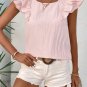 Gossamer Pink Textured Bow Knot Frilled Butterfly Sleeve Blouse