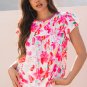 Rose Floral Print Flutter Sleeve Round Neck Casual Blouse